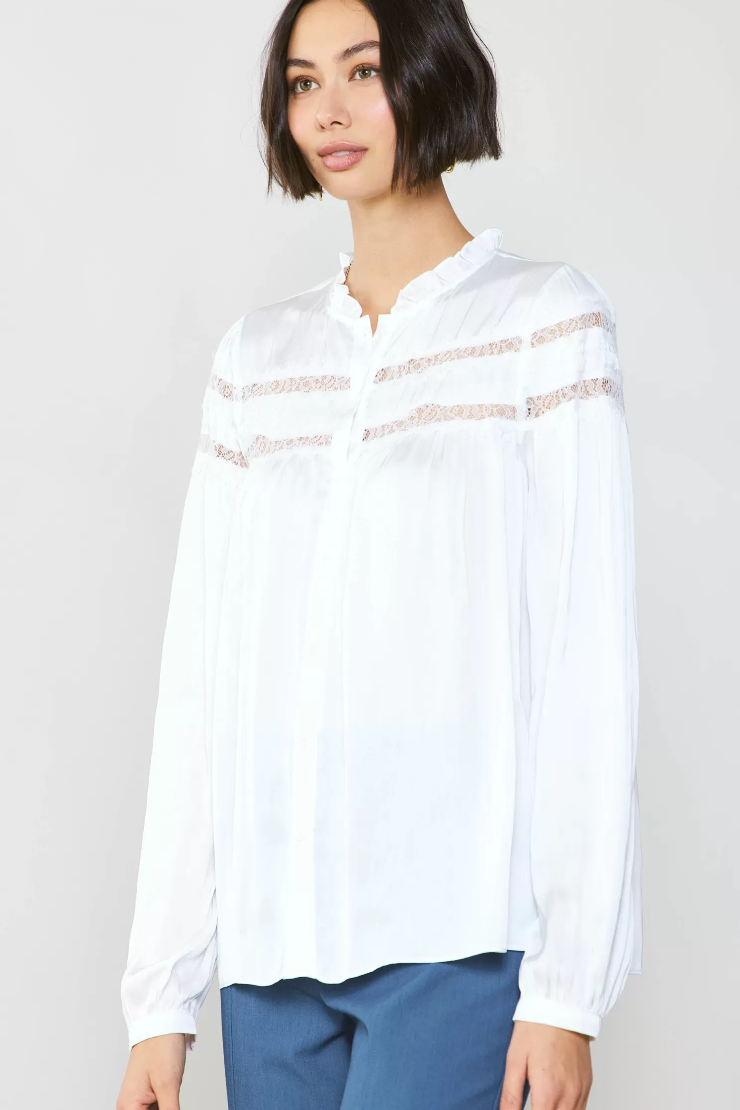 Flash Sale Yoke Lace Blouse Blouses | Long Sleeve Tops