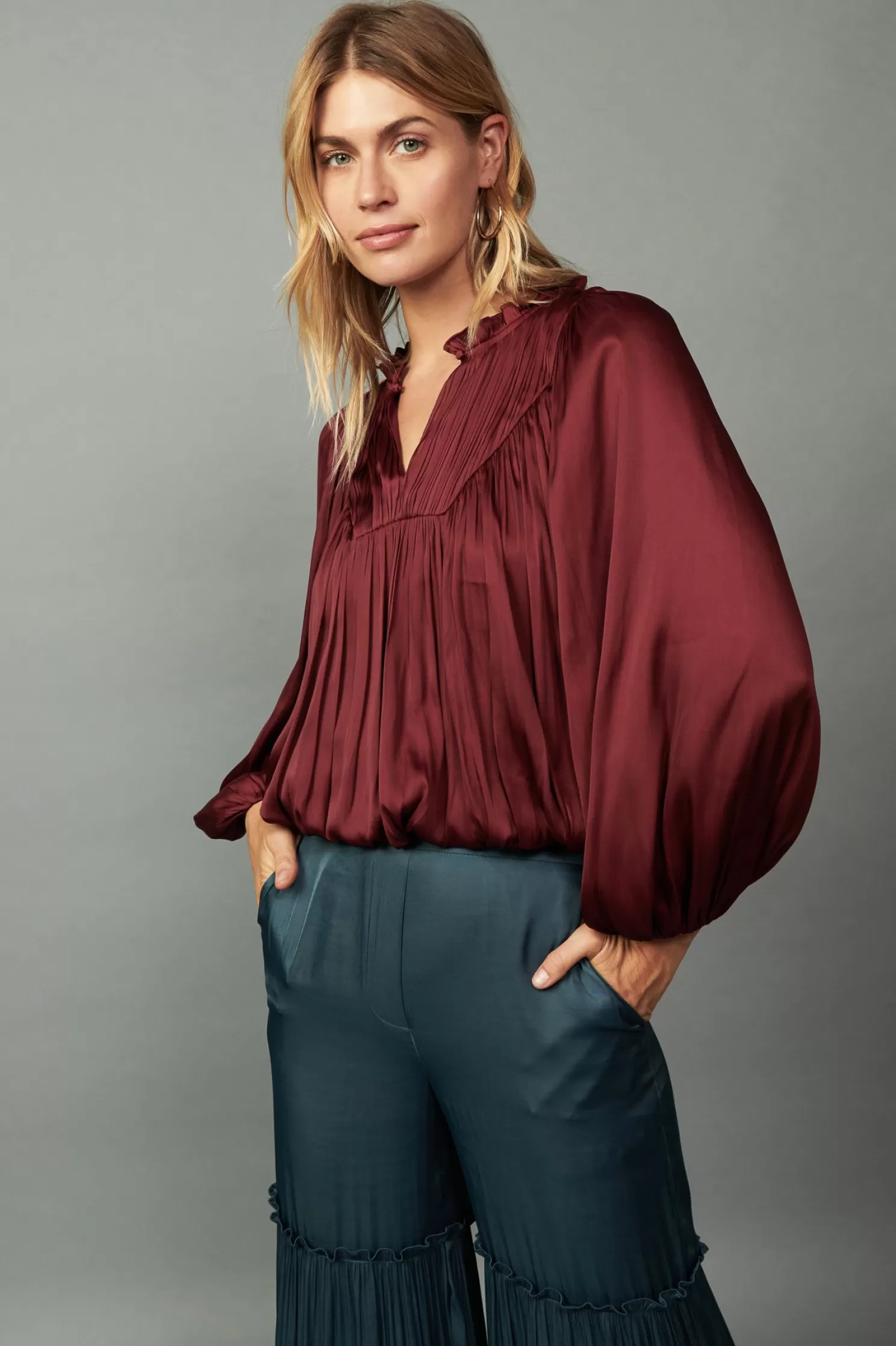 Best Yoke Shirred Blouse Blouses | Long Sleeve Tops