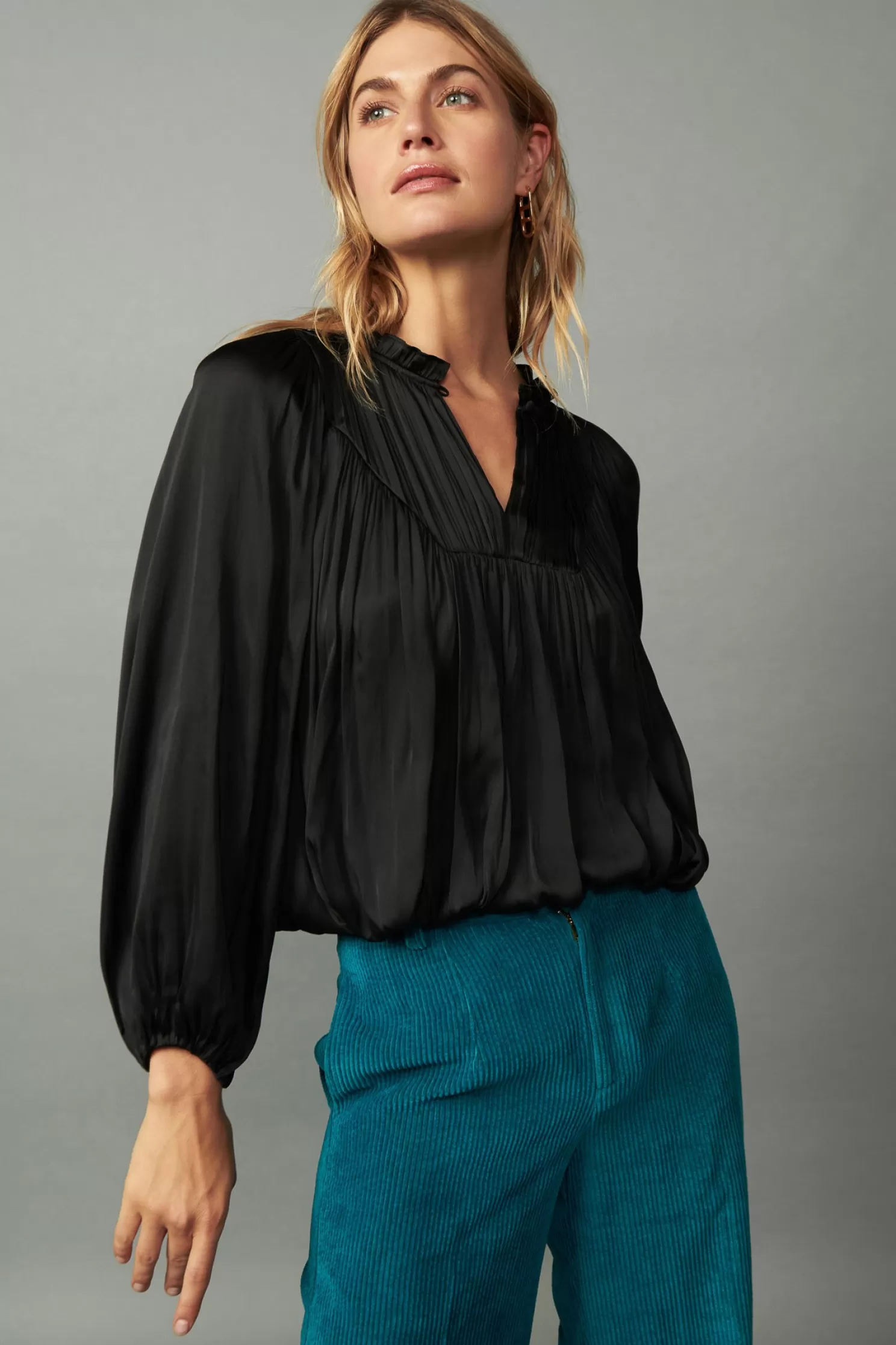 Hot Yoke Shirred Blouse Blouses | Long Sleeve Tops