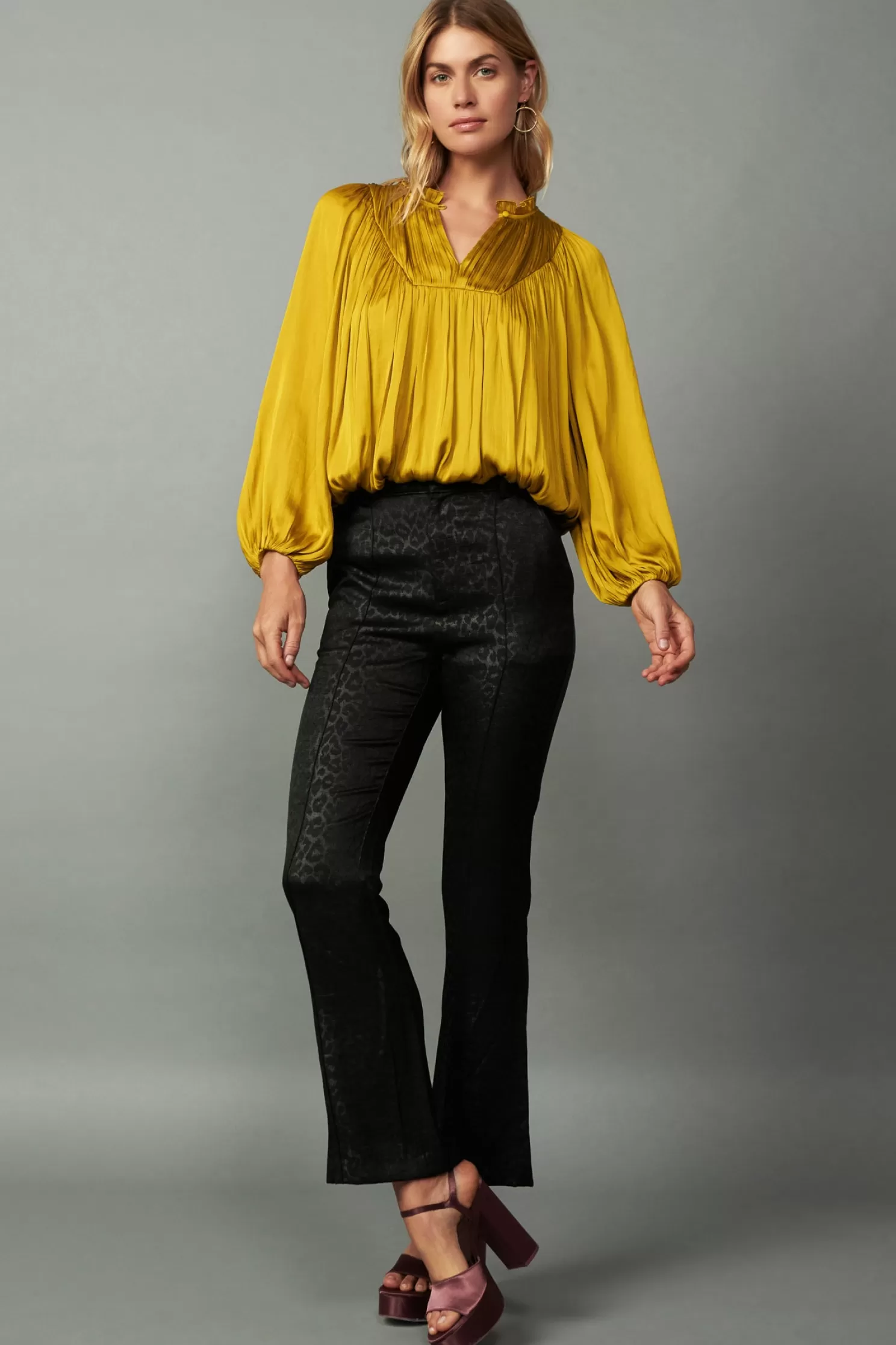 Outlet Yoke Shirred Blouse Blouses | Long Sleeve Tops