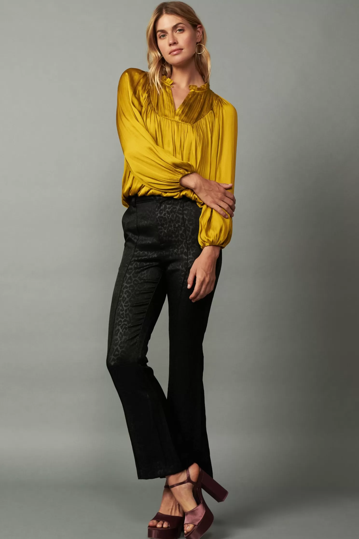 Outlet Yoke Shirred Blouse Blouses | Long Sleeve Tops